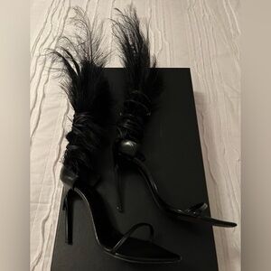 YSL Movie Crystal feathers sandals heel size 40